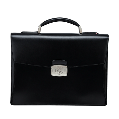 S.T. DUPONT Line D single-gusset black smooth leather briefcase 181001 NEW