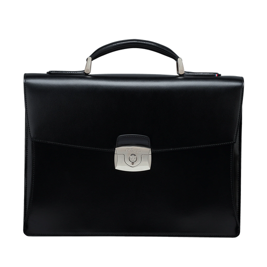 S.T. DUPONT Line D single-gusset black smooth leather briefcase 181001 NEW