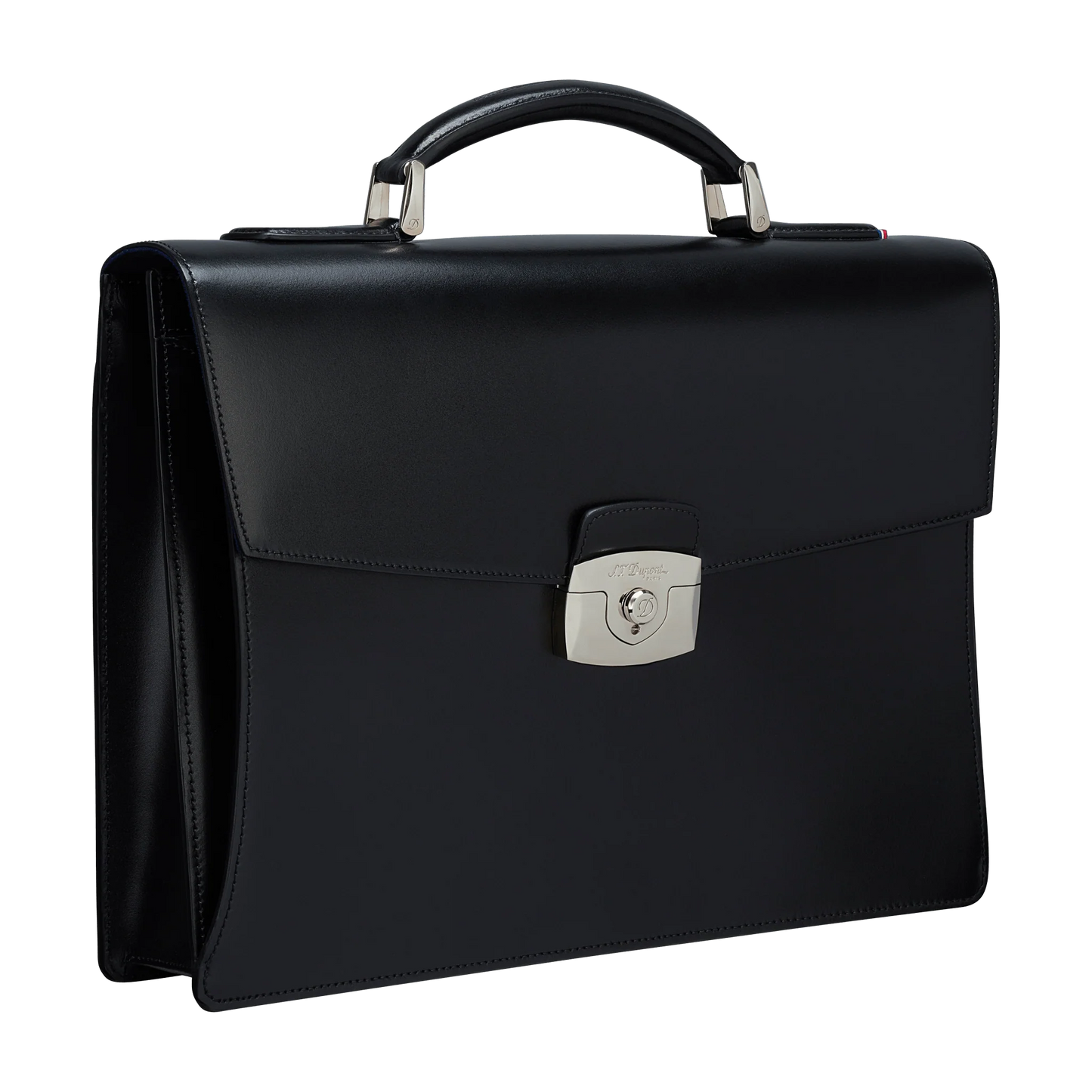 S.T. DUPONT Line D single-gusset black smooth leather briefcase 181001 NEW