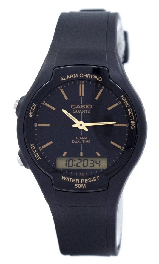 Casio Ana Dig Dual Time 50m Water Resistant Black Dial Aw90h-9e AW-90H-9EVDF