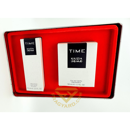 TIME KRIZIA UOMO GIFT SET EAU DE TOILETTE 50ML + AFTER SHAVE AND FACE MULSION 75ML (RNTU) IN ORIGINAL TIN BOX RARE