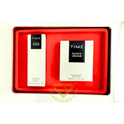 TIME KRIZIA UOMO GIFT SET EAU DE TOILETTE 50ML + AFTER SHAVE AND FACE MULSION 75ML (RNTU) IN ORIGINAL TIN BOX RARE