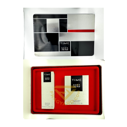 TIME KRIZIA UOMO GIFT SET EAU DE TOILETTE 50ML + AFTER SHAVE AND FACE MULSION 75ML (RNTU) IN ORIGINAL TIN BOX RARE