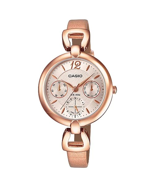 Casio Womens Quartz Watch, Analog Display and Leather Strap LTP-E401PL-9A, Rose Gold, 35 mm