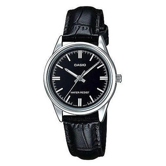 CASIO LTP-V005L-1AUDF Stanless Steel Caseback Black Leather Strap Women's Watch