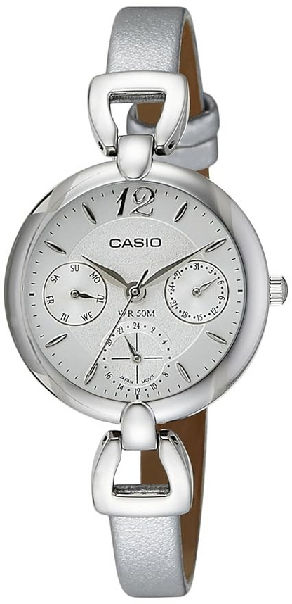 Casio,Women's Watch Analog, Silver Dial Silver Leather Band, LTP-E401L-7AVDF 4971850059868